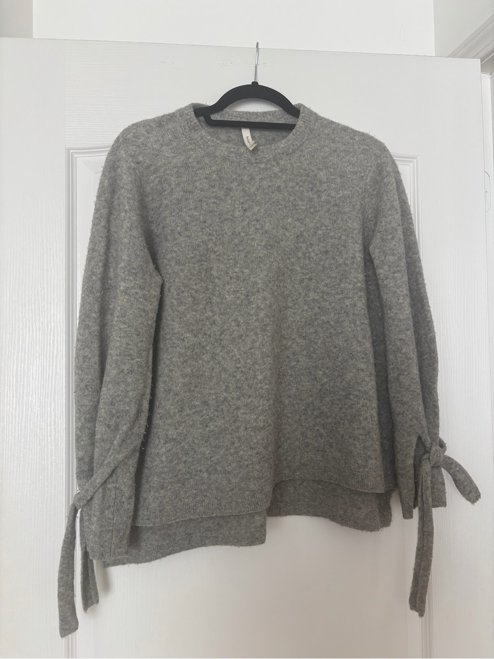 Aritzia Gray Tie-Cuff Crewneck Sweater